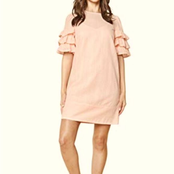 Sugar lips peach eyelet sleeve mini dress - Picture 1 of 6